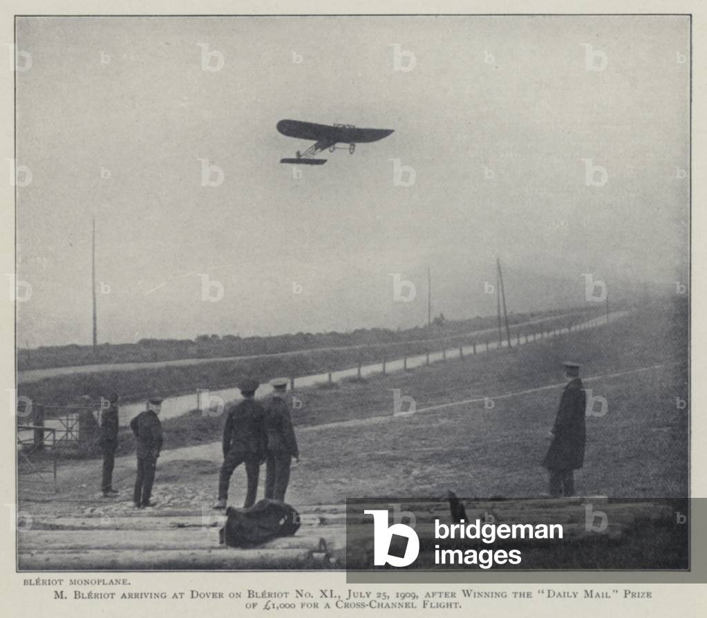 M Bleriot arriving at Dover on Bleriot No XI, 25 July 1909, after Winning the 