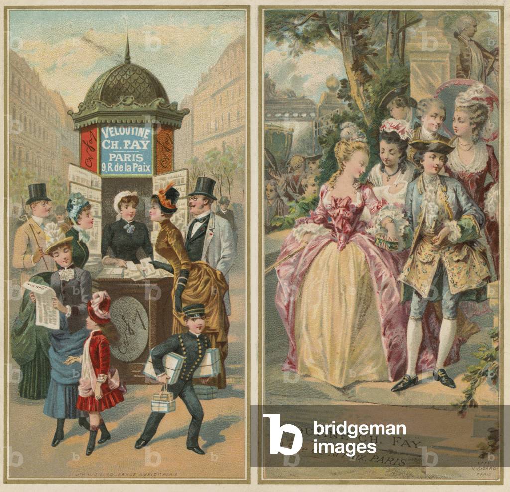 Advertisement for Veloutine Charles Fay rice powder (chromolitho)