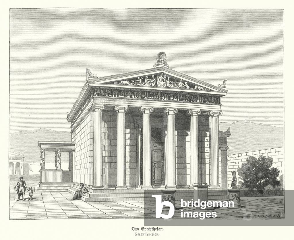 Erectheion, temple dedicated to Athena and Poseidon on the Acropolis, Athens, Ancient Greece (engraving)