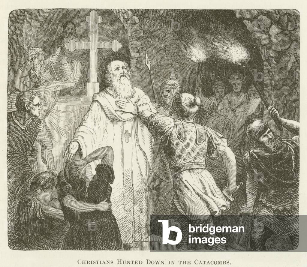 Christians Hunted Down in the Catacombs (engraving)