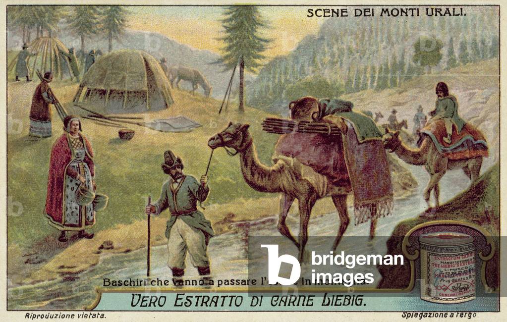 Bashkirs travelling to spend the summer in the mountains (chromolitho)