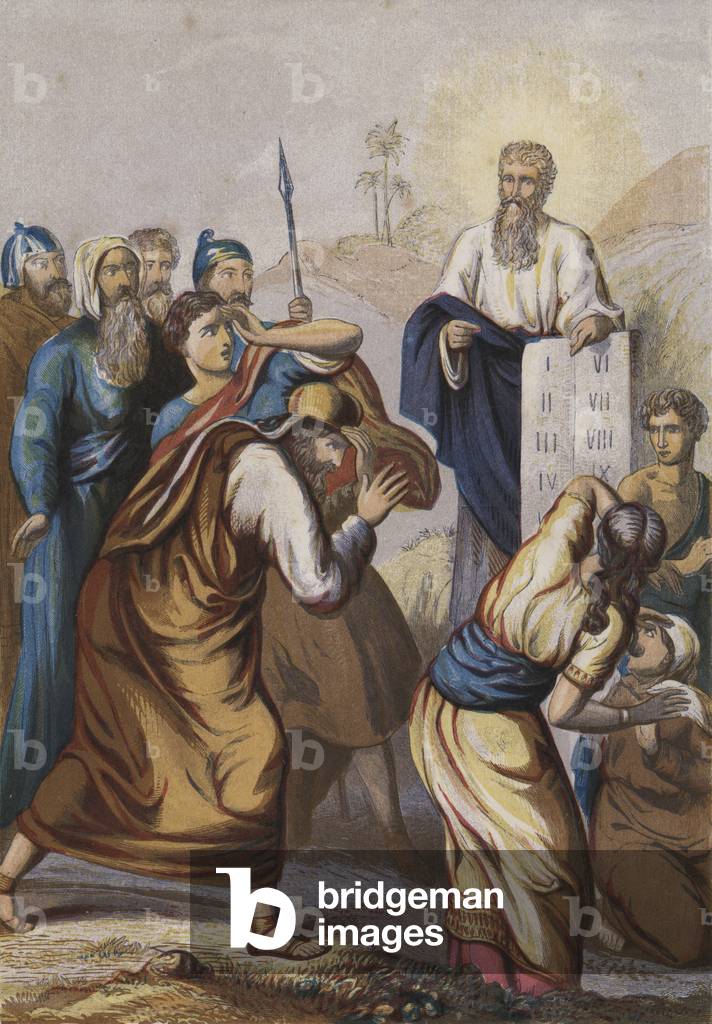 Moses presenting the Commandments (chromolitho)