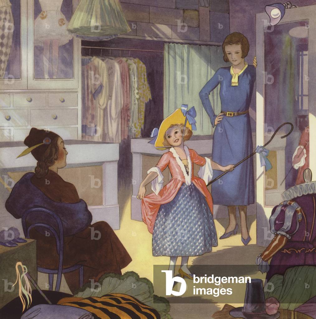 Girl dressing up as Little Bo Peep (colour litho)