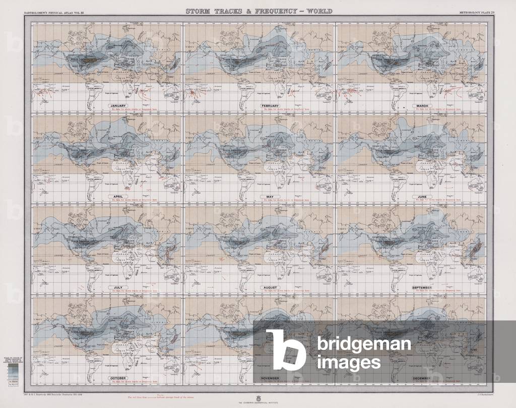 Storm Tracks and Frequency, World (colour litho)