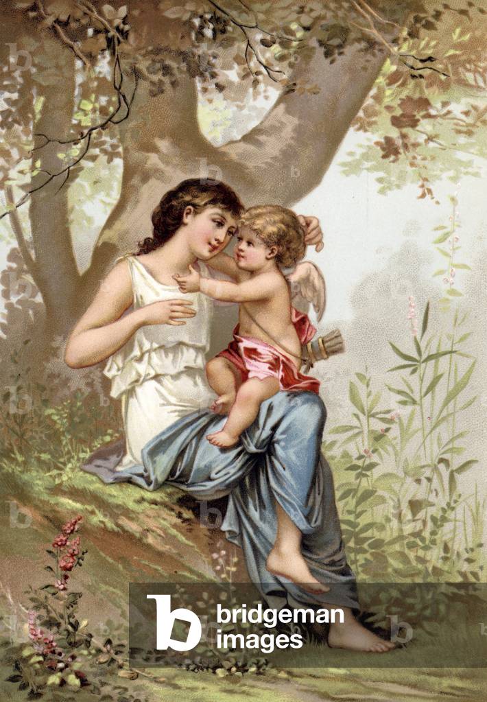 Girl, possibly Venus, with Cupid (chromolitho)