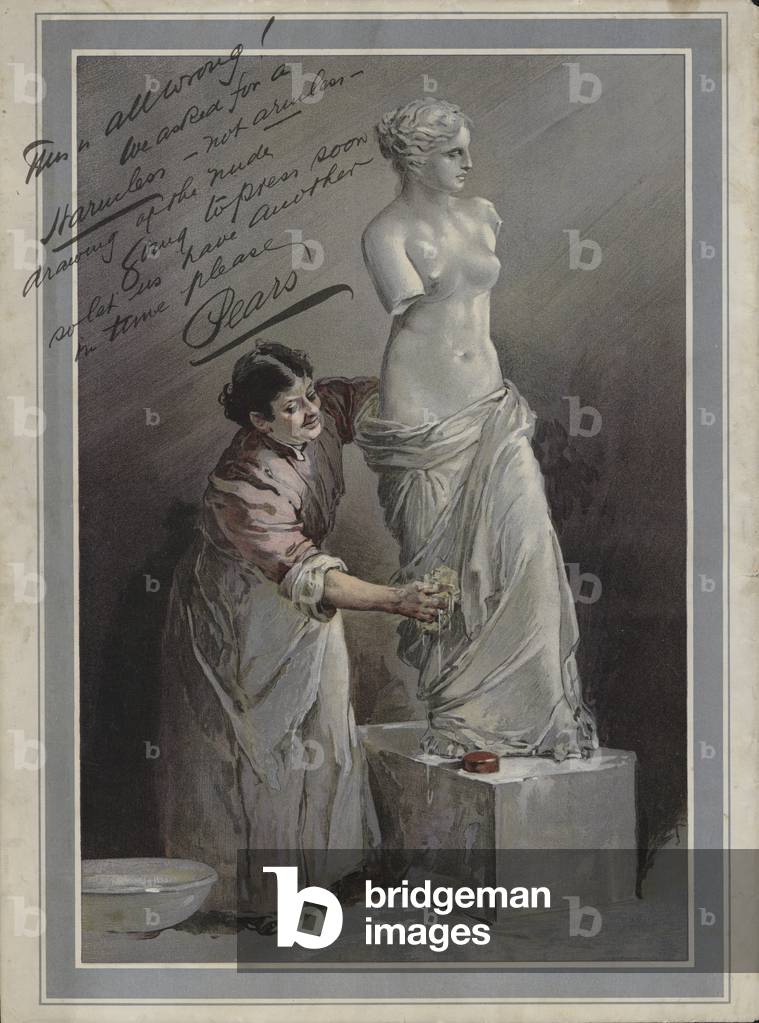 Woman washing the Venus De Milo with Pears Soap (chromolitho)