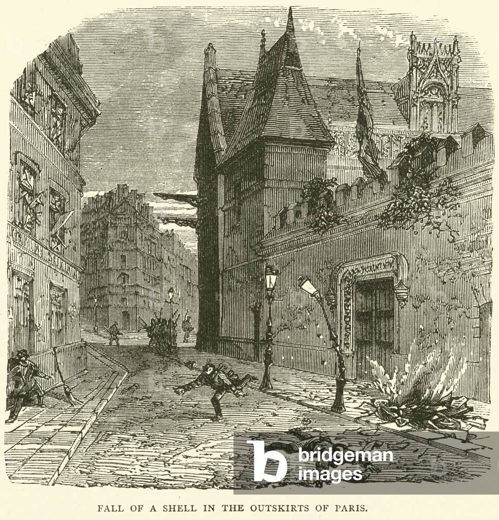 Fall of a shell in the outskirts of Paris, October 1870 (engraving)