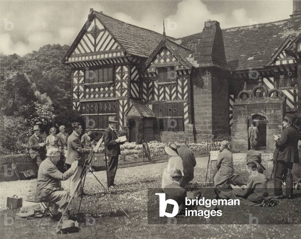 A Sketching Class at Speke Hall (b/w photo)