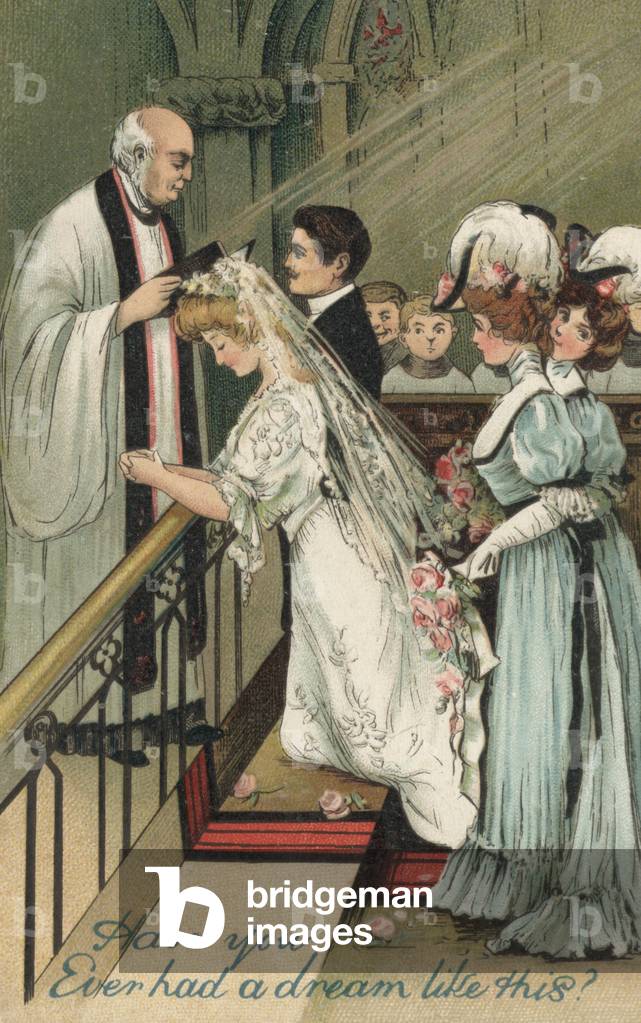 Bridesmaids at a wedding (colour litho)