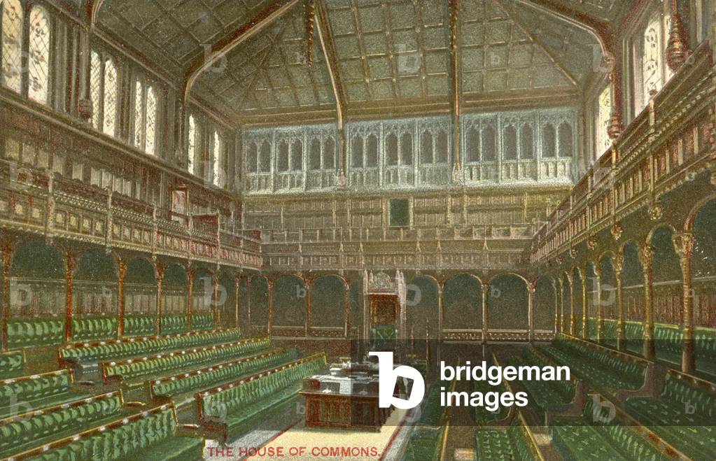 Chamber of the House of Commons, Palace of Westminster, London (coloured photo)