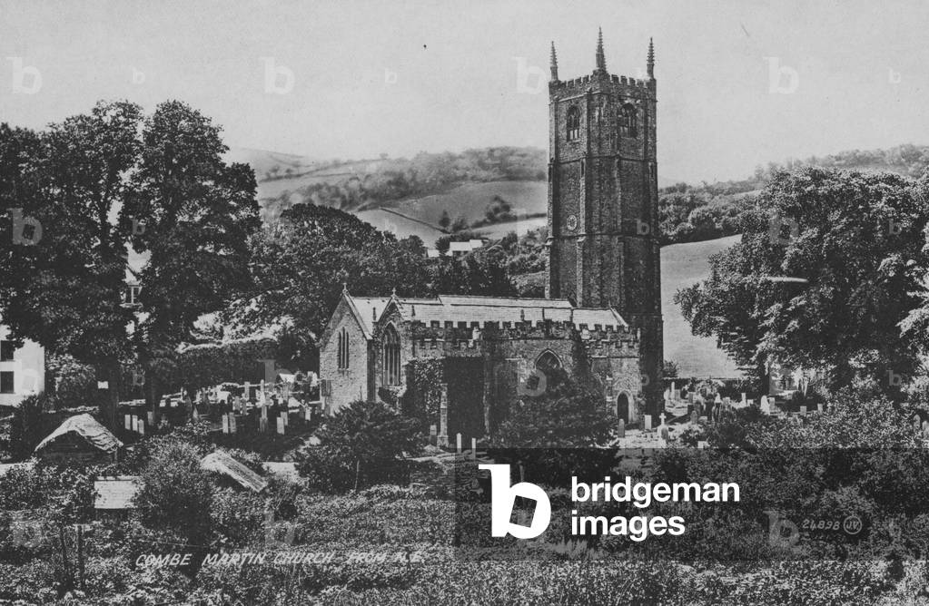 Combe Martin Church from North East (b/w photo)
