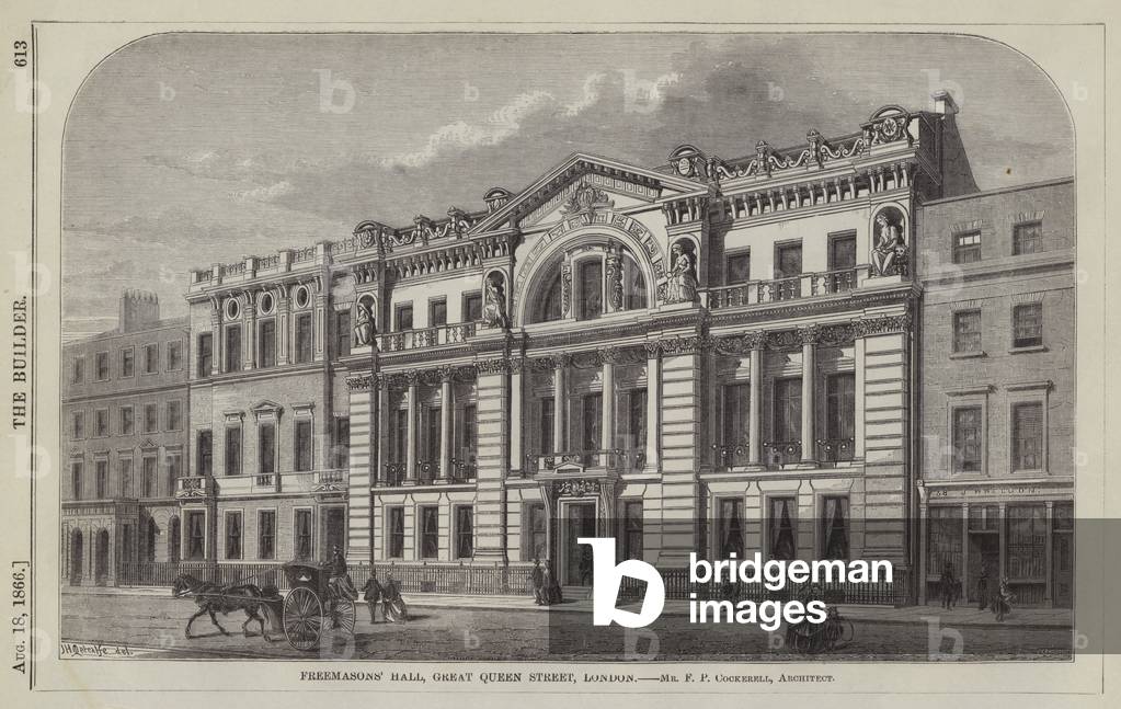 Freemasons' Hall, Great Queen Street, London, Mr F P Cockerell, Architect (engraving)