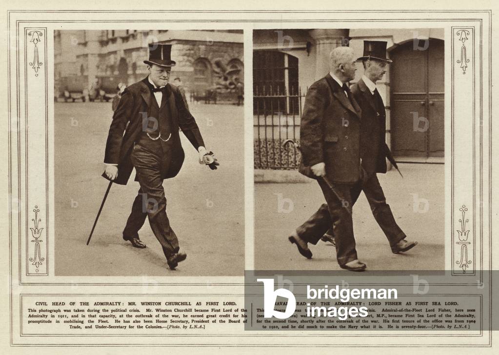 Civil Head of the Admiralty, Mr Winston Churchill as First Lord; Naval Head of the Admiralty, Lord Fisher as First Sea Lord (b/w photo)