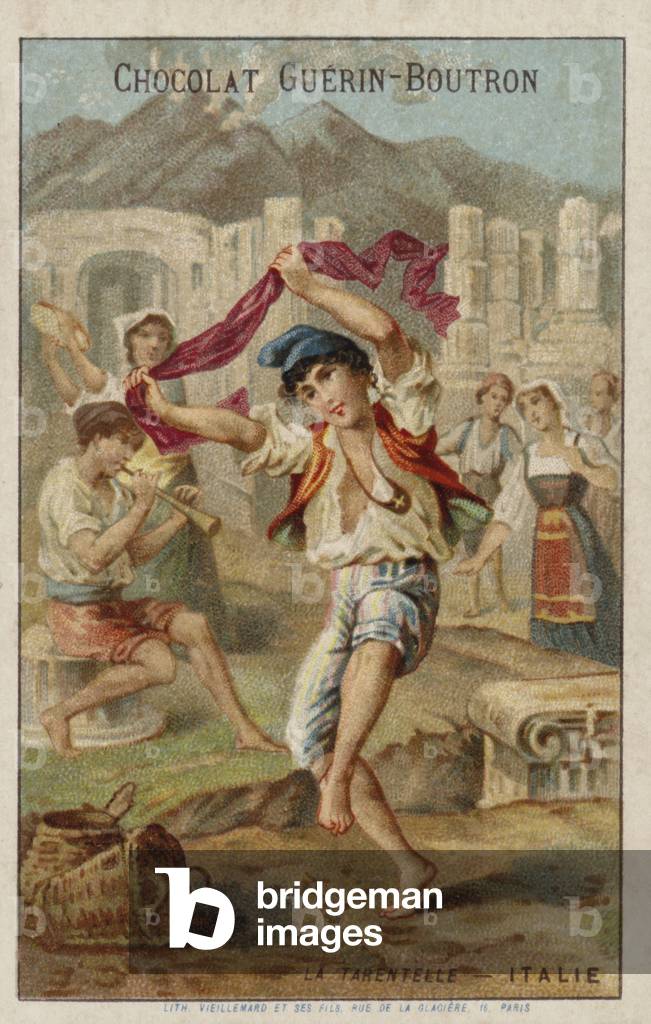 Dancing the tarantella, Italy (chromolitho)