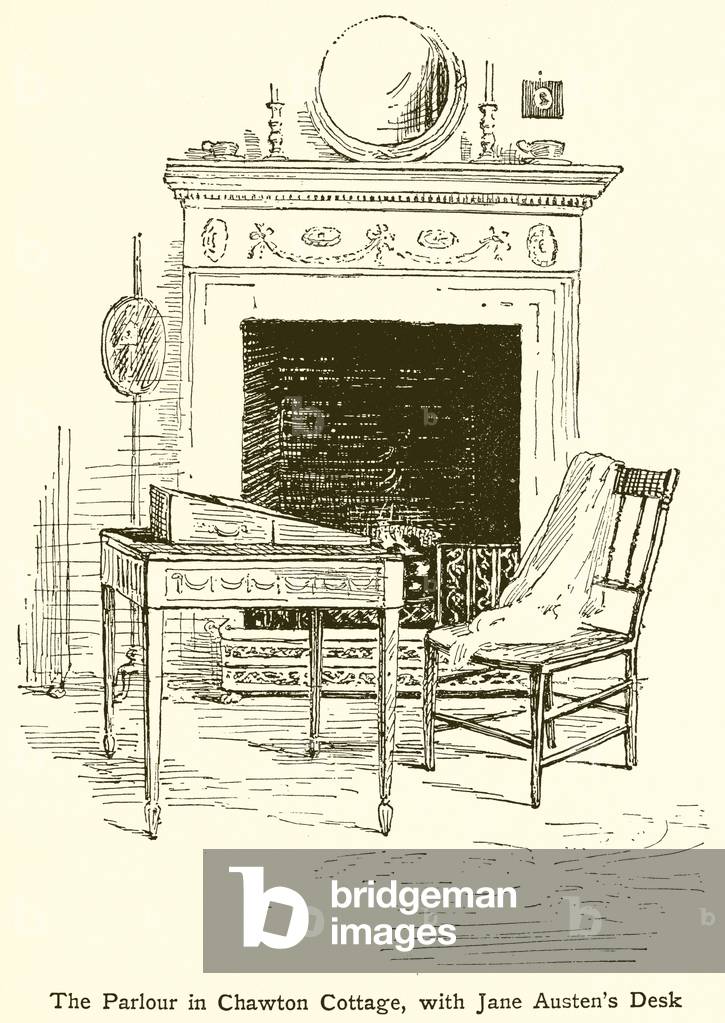 The Parlour in Chawton Cottage, with Jane Austen's Desk (engraving)