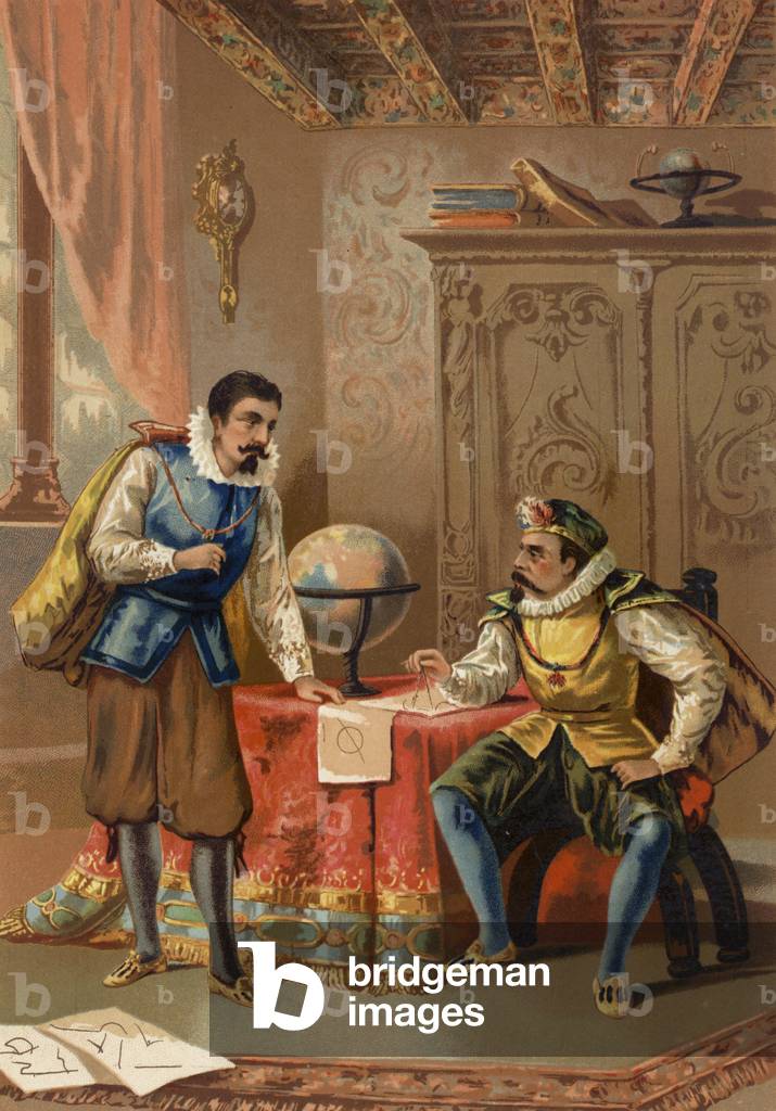 Johannes Kepler and Tycho Brahe at the Prague Observatory, c1600 (chromolitho)
