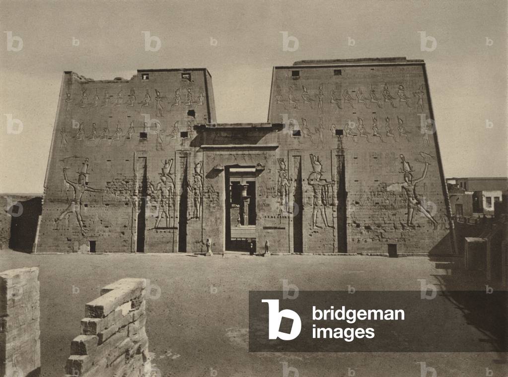 Edfu, General View of the Complete Pylon in Egypt (b/w photo)