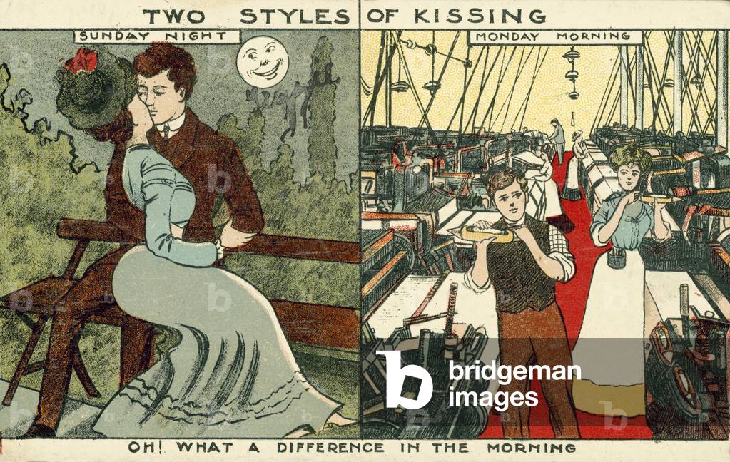 Two styles of kissing (colour litho)