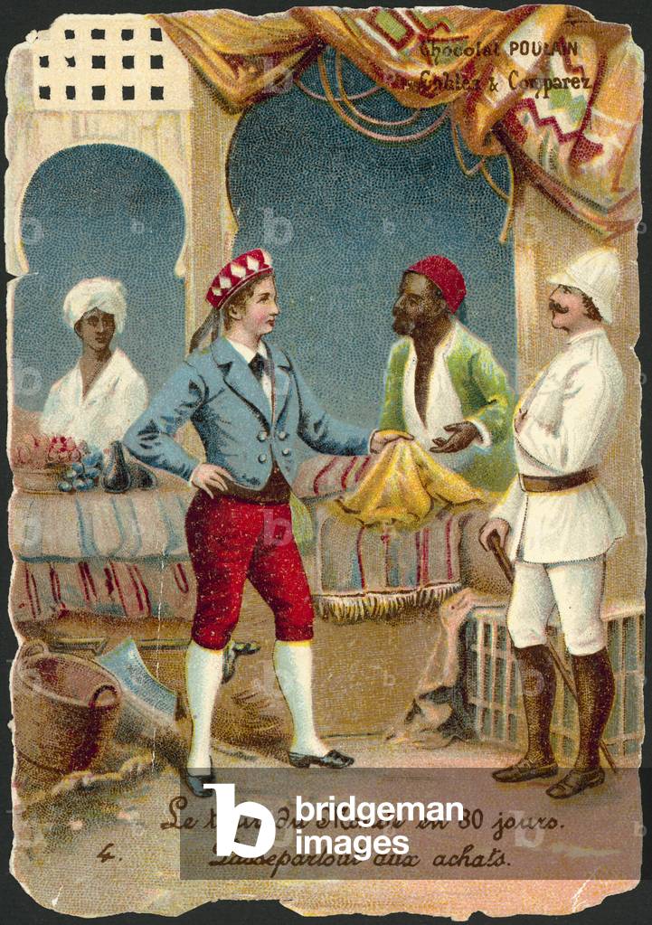 Scene from Around the World in Eighty Days, by Jules Verne (chromolitho)