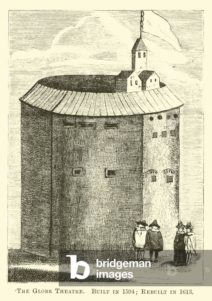 The Globe Theatre, Built in 1594; Rebuilt in 1613 (engraving)