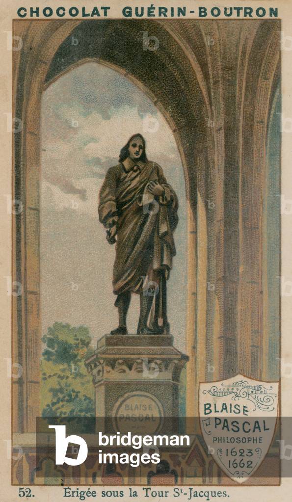 Blaise Pascal, Philosophe, 1623-1662, Erigee sous la Tour St-Jacques (chromolitho)