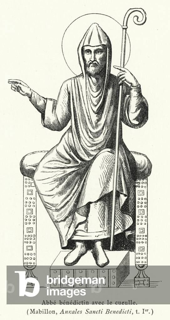 Abbe benedictin avec le cuculle (engraving)