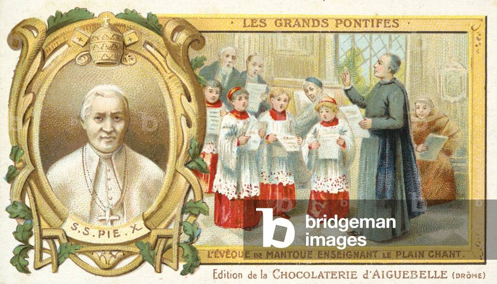 Pope Pius X teaching plainsong when Bishop of Mantua, 19th Century (chromolitho)