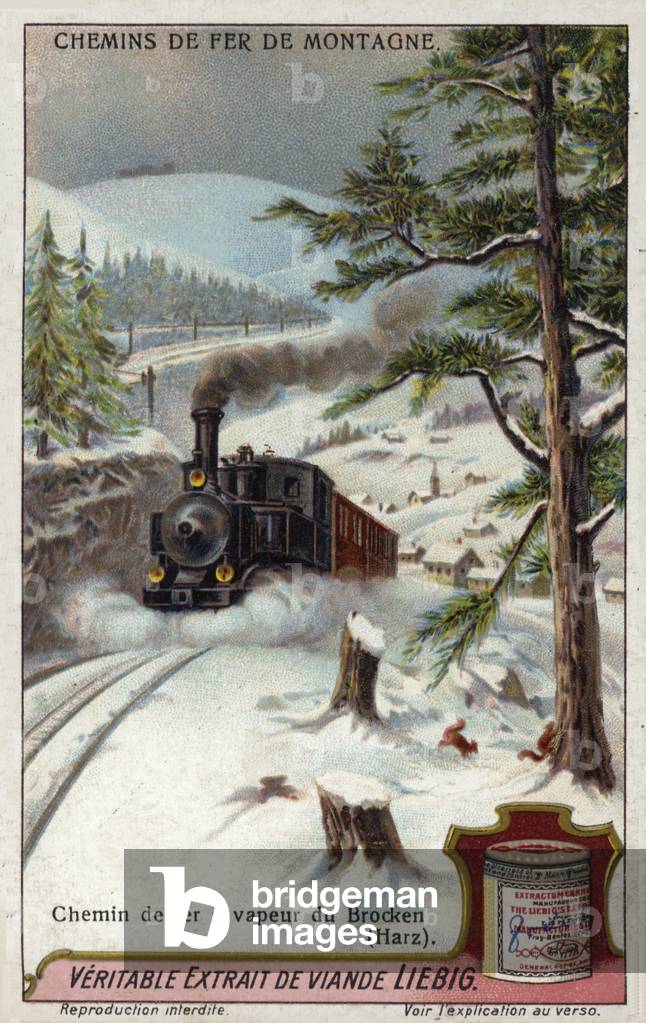 Steam locomotive on the Brocken Railway, Harz mountains, Germany (chromolitho)