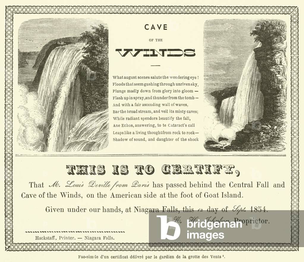 Fac-simile d'un certificat delivre par le gardien de la grotte des Vents (engraving)