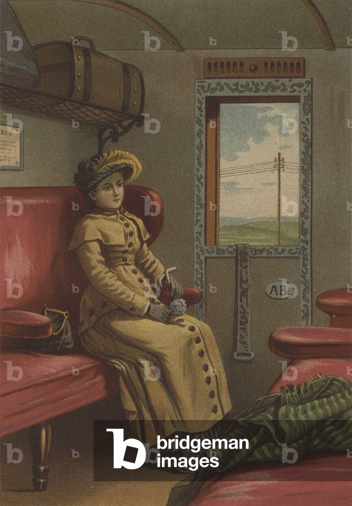 Lady in train (chromolitho)