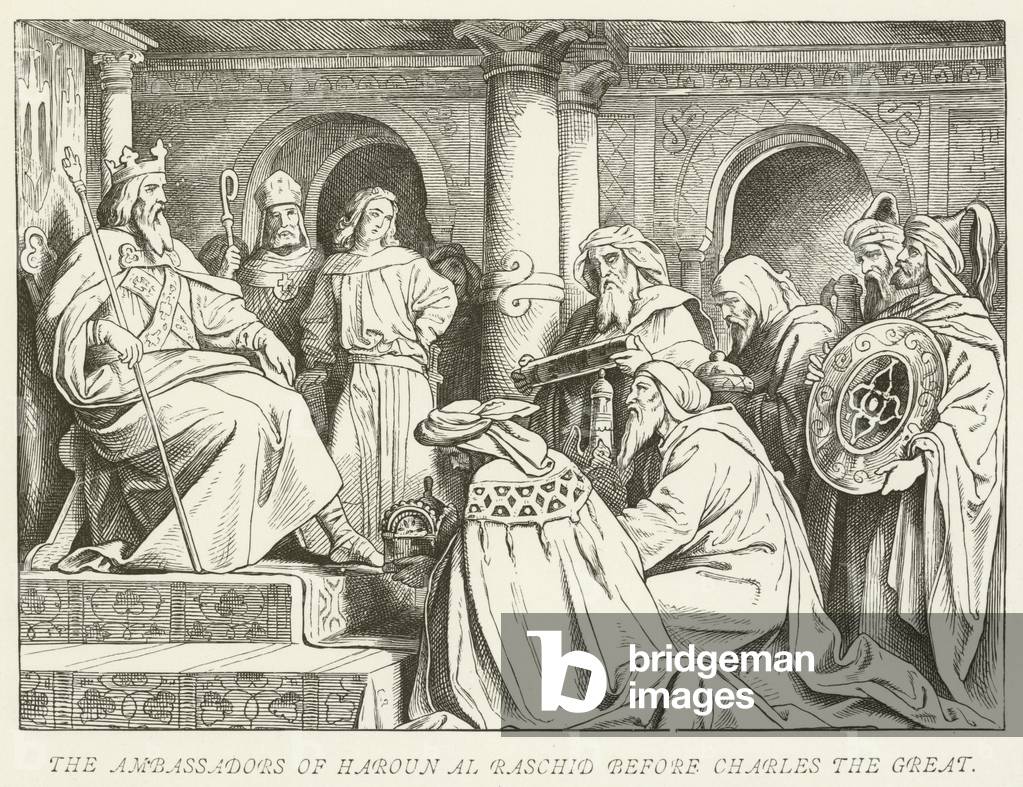 The Ambassadors of Haroun al Raschid before Charles the Great (engraving)