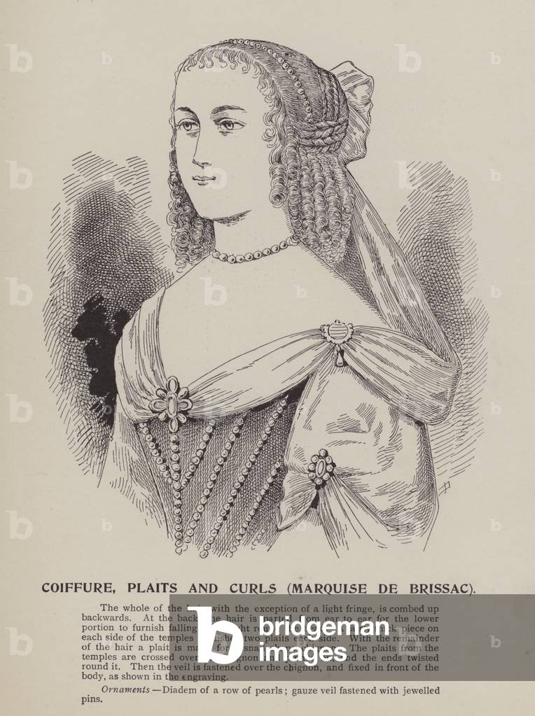 Coiffure, Plaits and Curls, Marquise de Brissac (engraving)