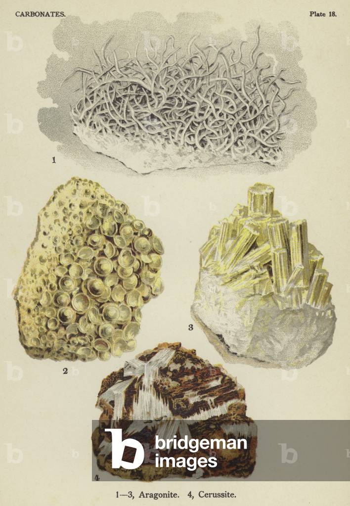 Carbonates, aragonite, cerussite (colour litho)