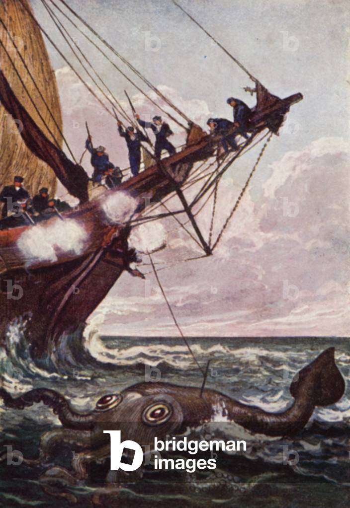 Illustration for Twenty Thousand Leagues Under The Sea by Jules Verne (colour litho)
