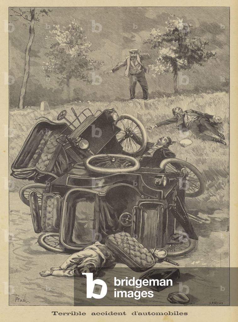 A terrible car accident (litho)