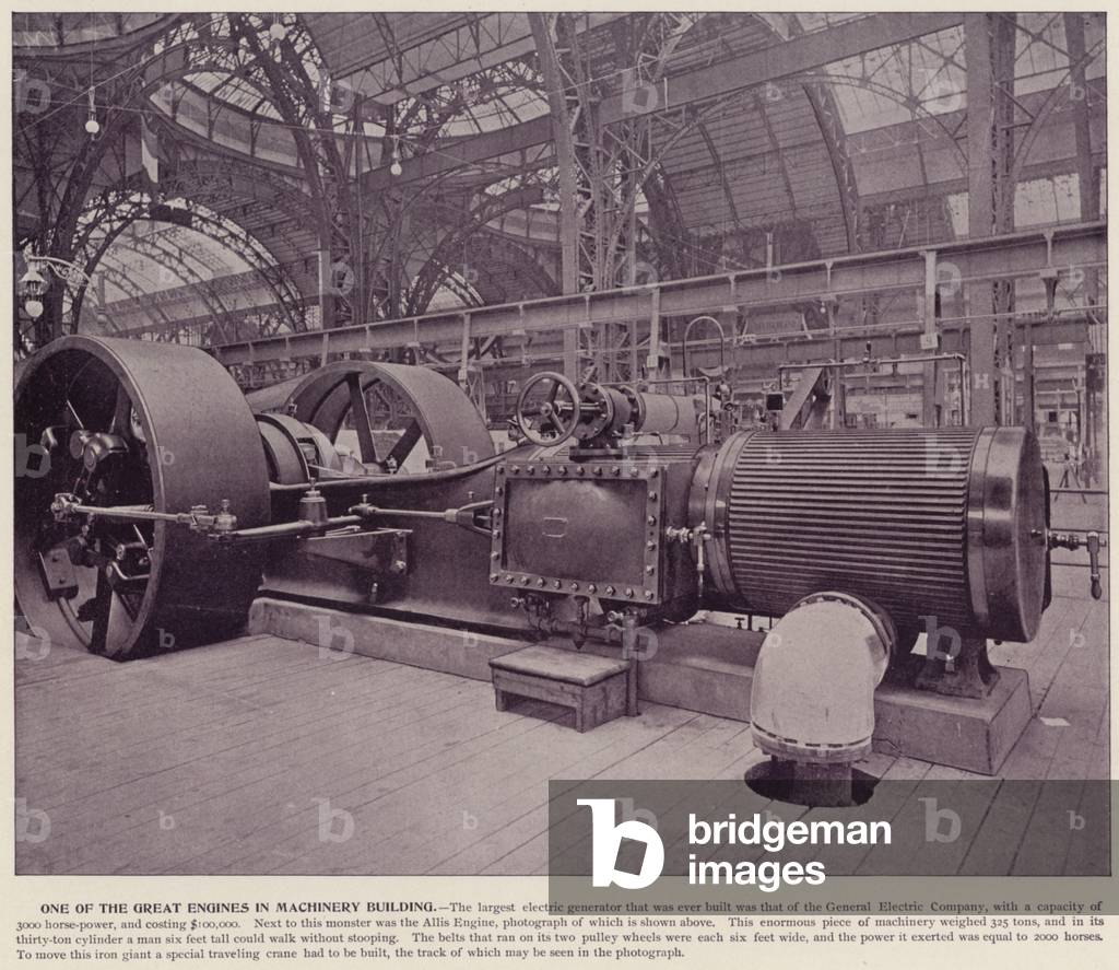 Chicago World's Fair, 1893: One of the Great Engines in a Machinery Building (b/w photo)
