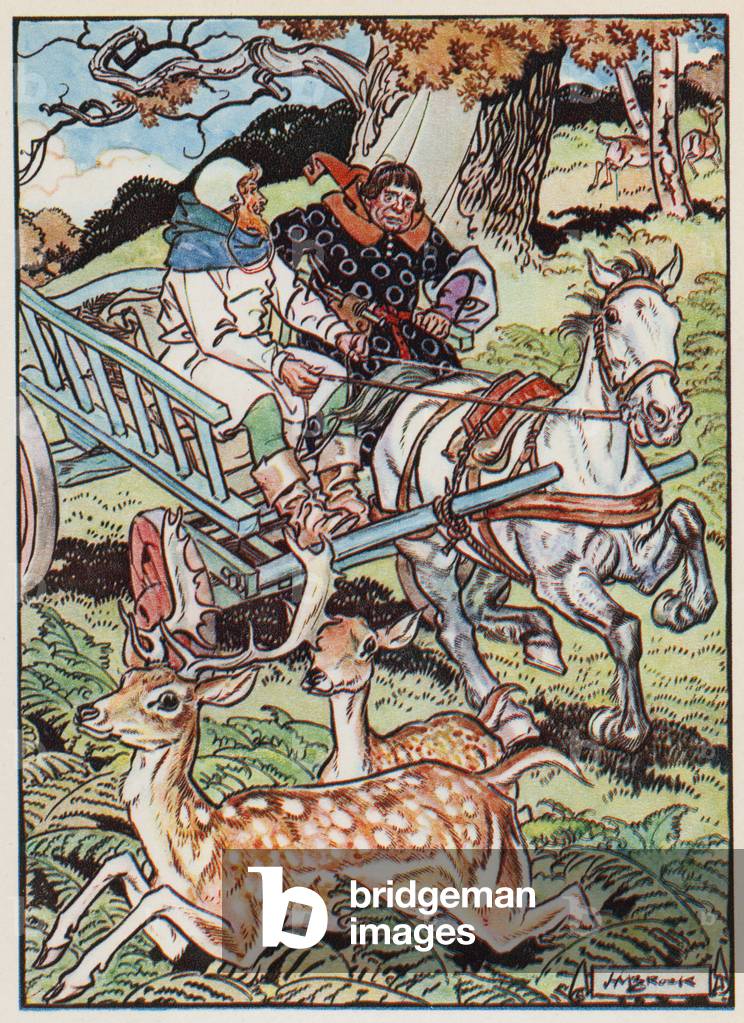 Robin Hood shows the Sheriff his horned beasts (colour litho)