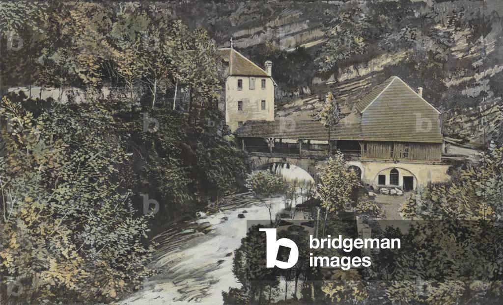 Moulin a la source de la Loue (colour photo)