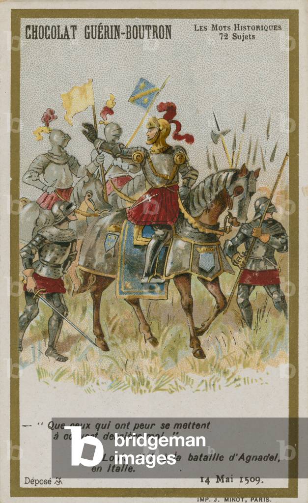 Chocolat Guerin-Boutron trade card, Historic Words series (chromolitho)