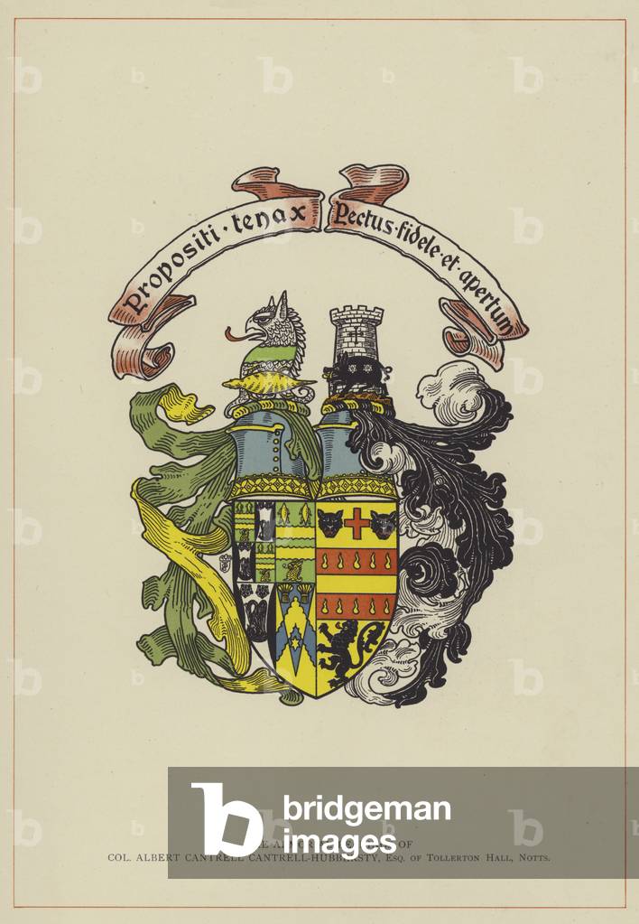 The Armorial Bearings of Colonel Albert Cantrell Cantrell-Hubbersty, Esquire of Tollerton Hall, Notts (colour litho)