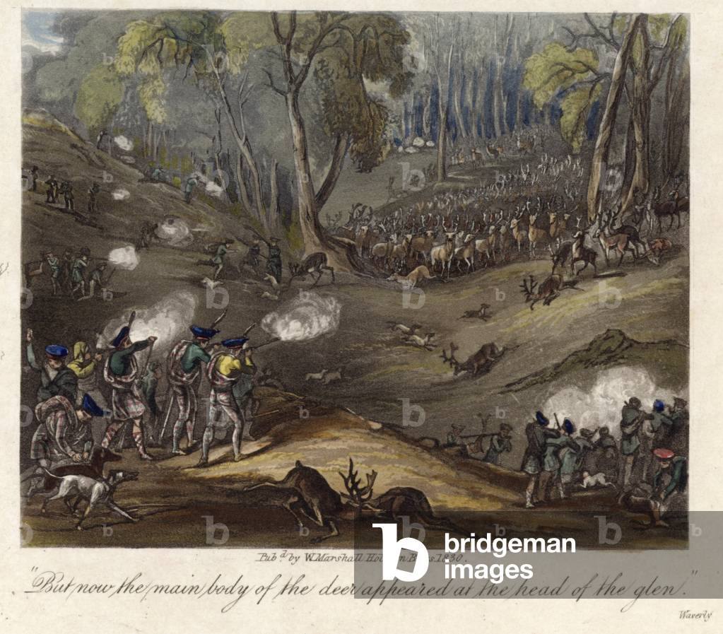 A deer hunt (colour litho)