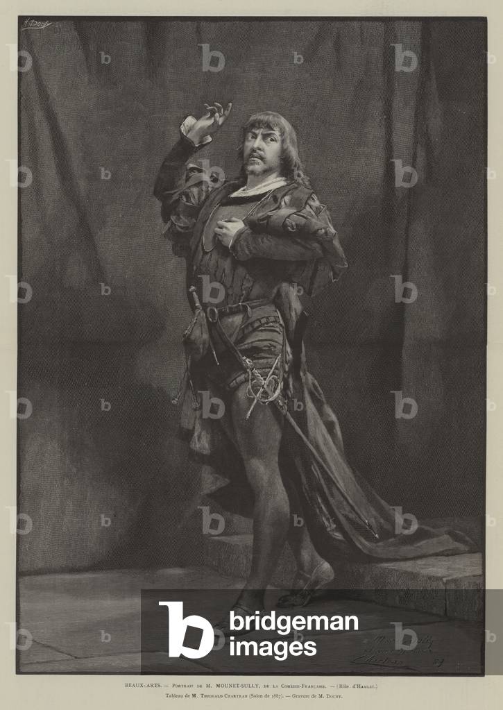 Beaux-Arts, Portrait de M Mounet-Sully, de la Comedie-Francaise, Role d'Hamlet (engraving)