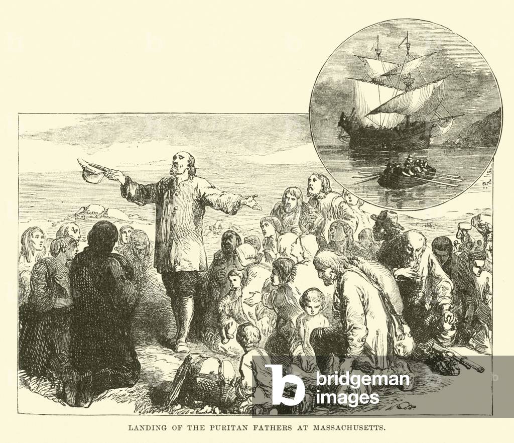 Landing of the Puritan Fathers at Massachusetts (engraving)