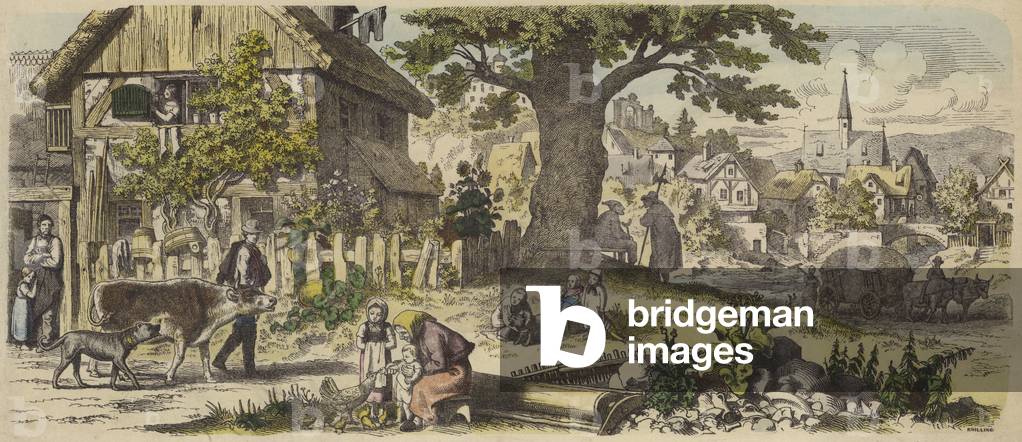 German village (coloured engraving)