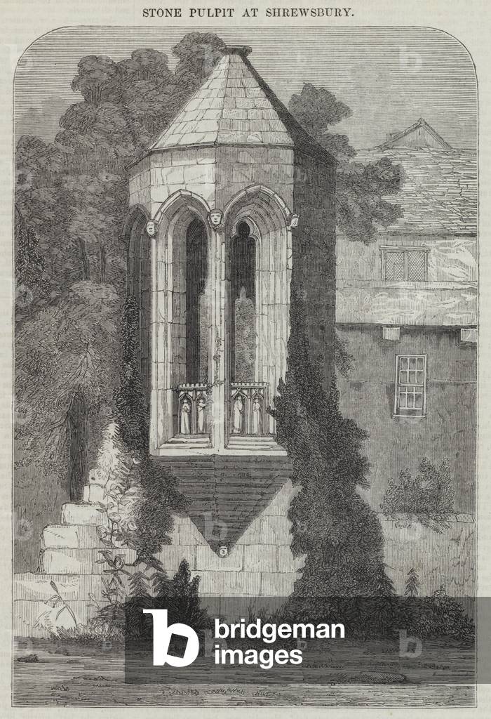 Stone Pulpit at Shrewsbury (engraving)