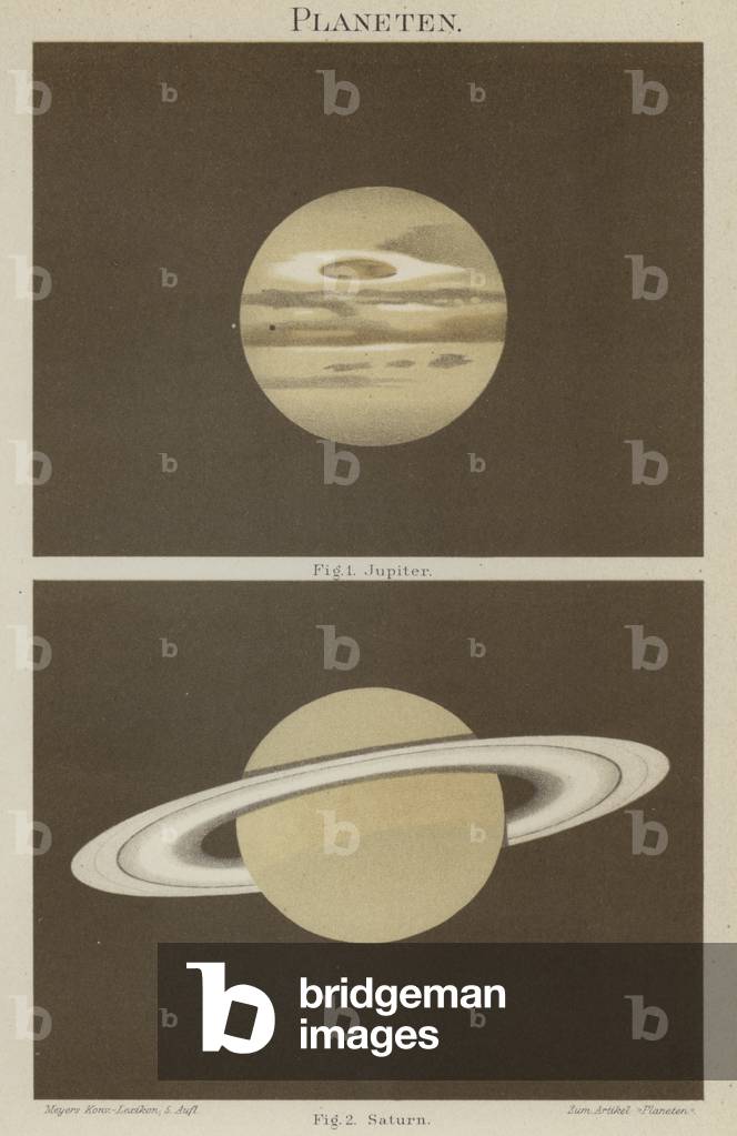 Jupiter and Saturn (colour litho)