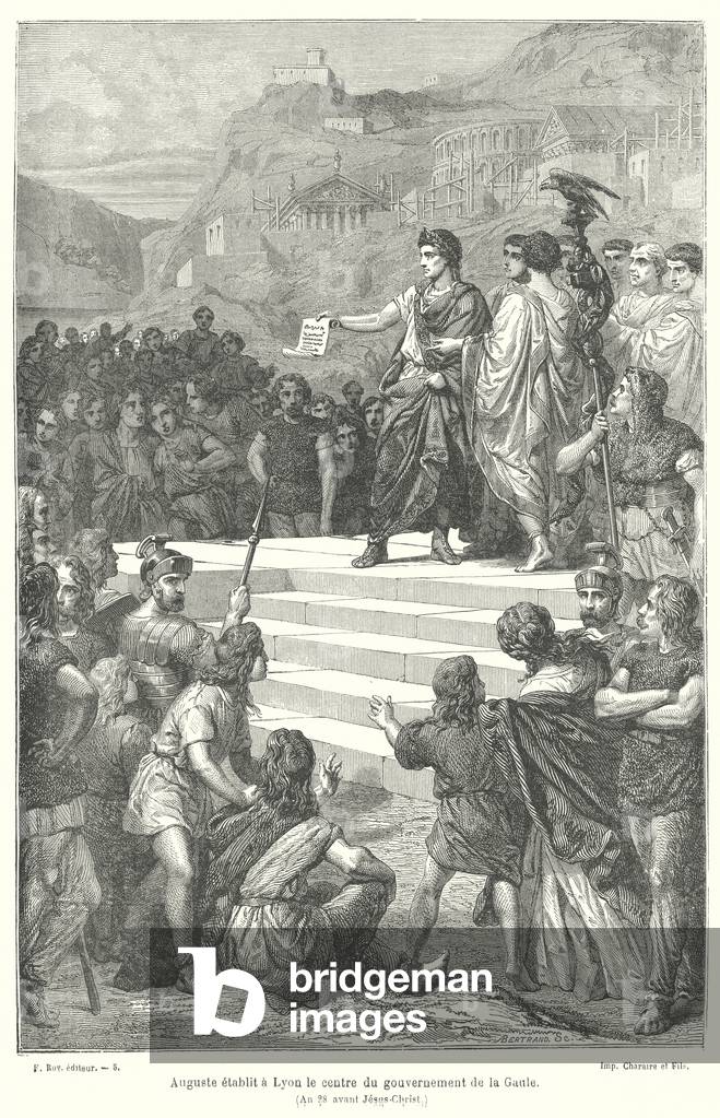 The Emperor Augustus establishing the administrative centre of Roman Gaul at Lugdunum (Lyon), 1st Century BC (engraving)