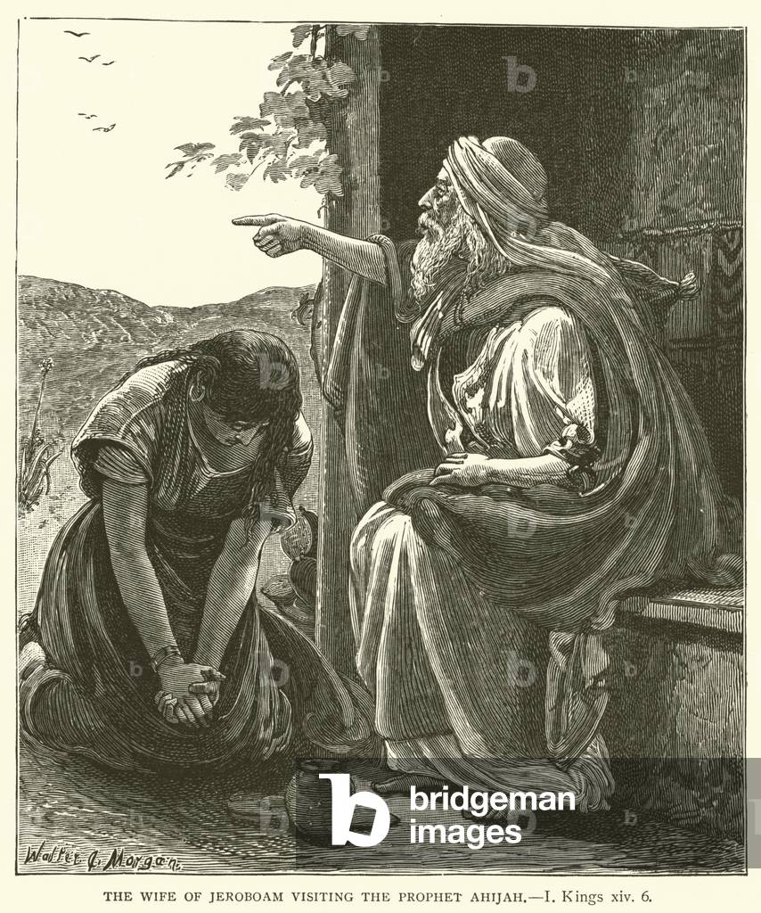 The Wife of Jeroboam visiting the Prophet Ahijah, I, Kings, xiv, 6 (engraving)