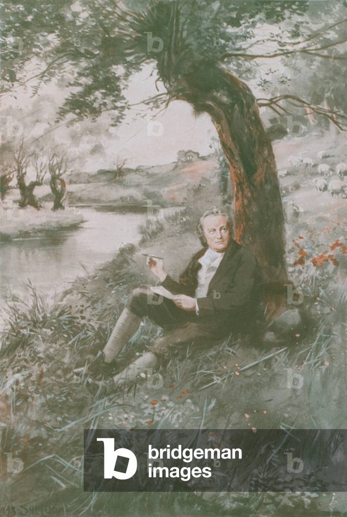 William Blake sits in the sun (colour litho)