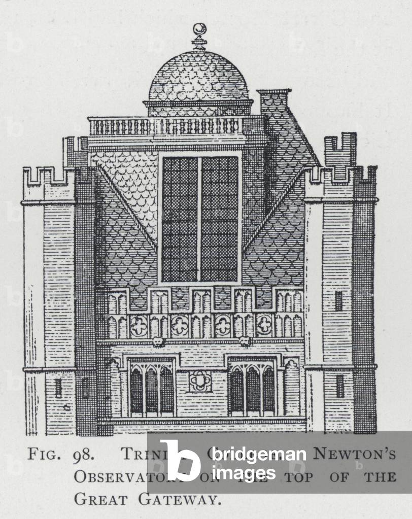 Trinity College, Newton's Observatory on the top of the Great Gateway (engraving)